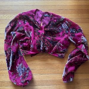 Velvet Nasty Gal Keyhole Crop with Billow Sleeves and ties, Size 4.